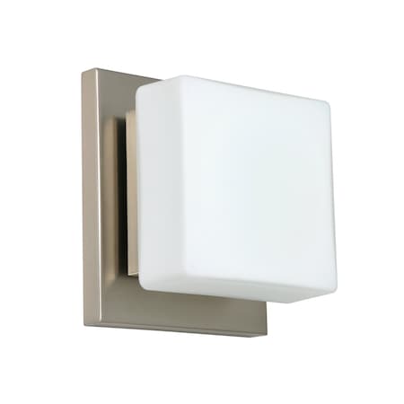 Besa Lighting Alex Mini Sconce, Opal Matte, Satin Nickel Finish, 1x50W Halogen 1WS-773507-SN